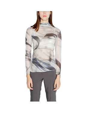 Top de Malla con Estampado Abstracto y Cuello Mock de Manga Larga