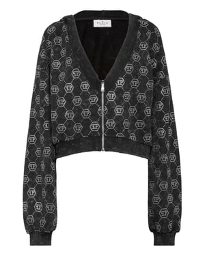 Washed Zip Hoodie Monogram Crystal