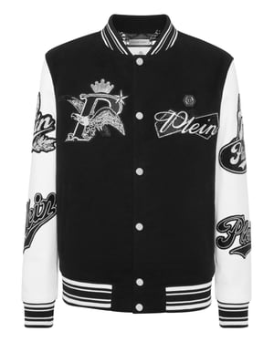 Varsity Bomber With Leather Sleeves Crystal Eagle