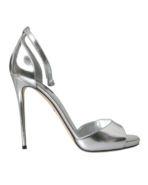 Tacones de Cuero Metálico Plateado