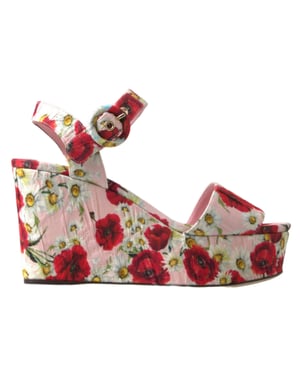 Sandalias de cuña con flores de amapolas y margaritas