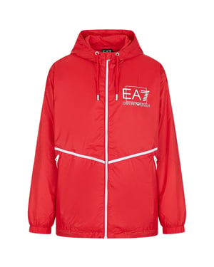 Chaqueta Con Capucha Roja Con Logotipo Llamativo De Ea7