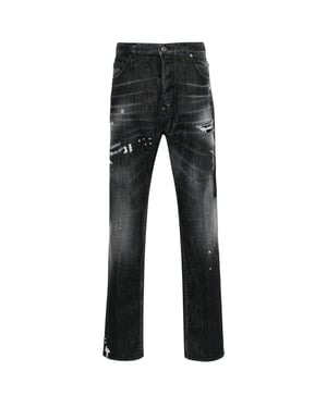 Pantalones Vaqueros Negros Dsquared2 642 Con Efecto Salpicado De Pintura Para Hombre
