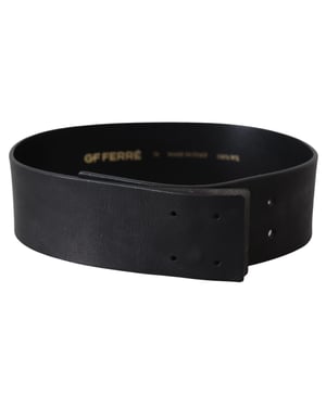 Cinturón ancho de logo GF Ferre en cuero genuino negro