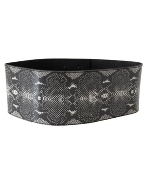 Cinturón de Cintura de Cuero Negro con Diseño de Piel de Serpiente Ancha Ermanno Scervino