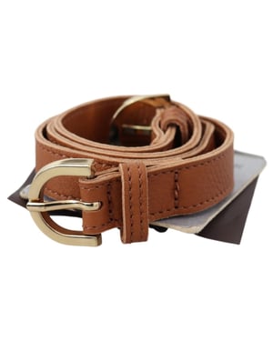 Cinturón de cintura de cuero marrón claro Scervino con doble hebilla dorada