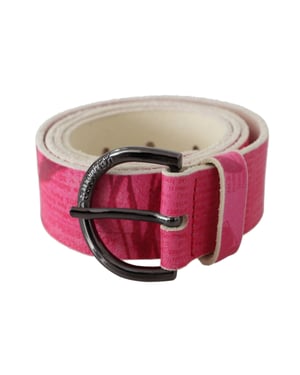 Cinturón de hebilla redonda con diseño de logo en letra de cuero rosa John Galliano
