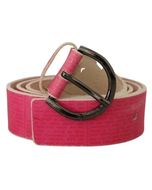 Cinturón de Cintura con Hebilla Redonda de Cuero Rosa con Logo de Letras de John Galliano