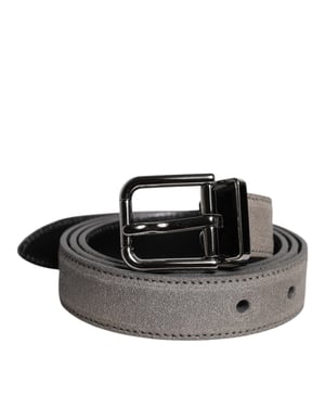 Cinturón de cuero gris con hebilla de metal en tono plata de Dolce & Gabbana