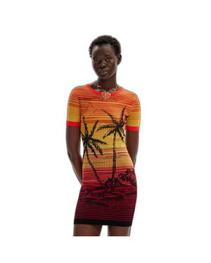 Vestido Mini de Punto con Estampado de Palmeras atardecer