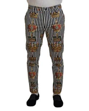 Pantalones Crown Print Rayas Blanco y Negro
