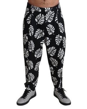 Pantalones de Seda Casuales con Estampado de Hoja Tropical