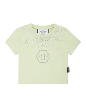 Cropped T-Shirt Strass Round Neck Ss Hexagon