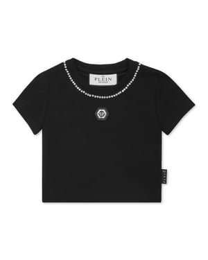 Cropped T-Shirt Strass Round Neck Ss
