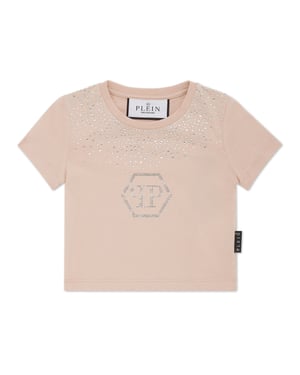 Cropped T-Shirt Strass Round Neck Ss Hexagon