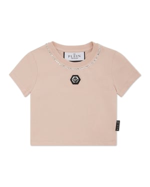 Cropped T-Shirt Strass Round Neck Ss