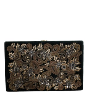 Bolso de mano de terciopelo negro con marco dorado para fiesta nocturna