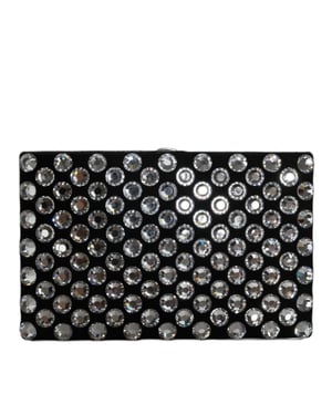 Bolso de mano de terciopelo negro con cristales para una fiesta de noche