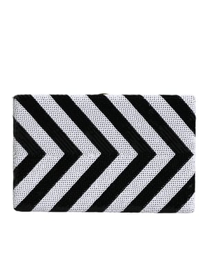 Bolso de mano de fiesta en color negro, blanco y dorado