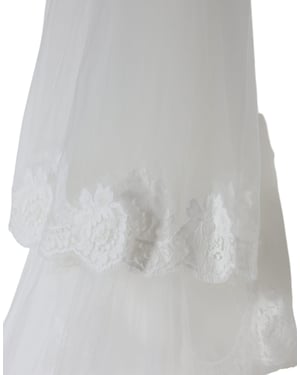 Velo de Novia de Nylon de Encaje Floral Blanco de Largo Completo