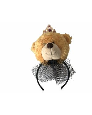 Diadema de Oso de Peluche Marrón con Corona de Cristal Dorado