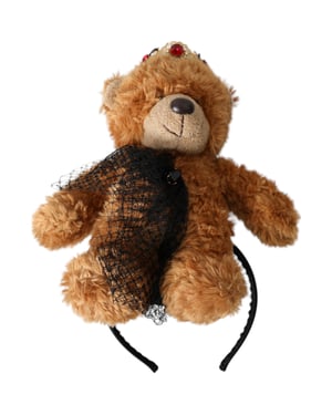 Diadema de corona dorada con cristales para oso de peluche marrón