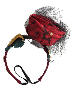 Diadema de malla con logo de cristal de seda rosa multicolor en rojo