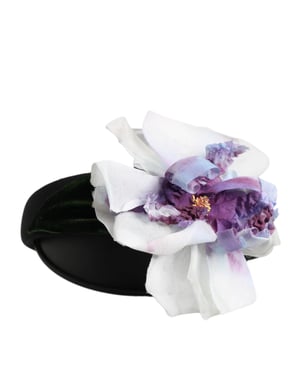 Diadema de Accesorio con Aplicaciones Florales en Negro, Verde, Púrpura y Blanco