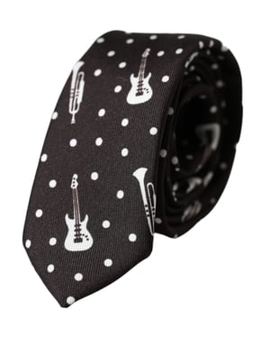 Corbata ajustable de seda con estampado de guitarras negras