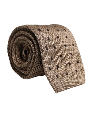 Corbata de seda ajustable beige con lunares