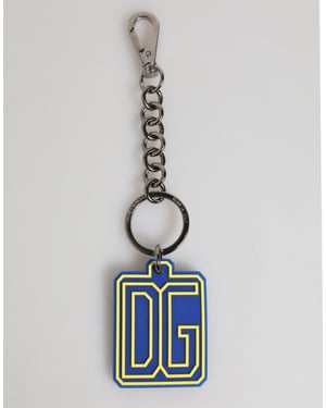 Llavero de hombre con logo de goma DG azul y amarillo plata