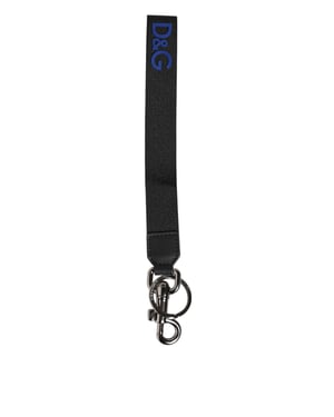Llavero de poliéster con soporte de latón y logotipo DG en negro y azul