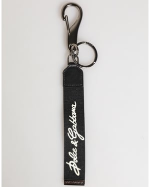 Llavero de Hombre con Logo DG Plateado en Poliéster Negro y Blanco