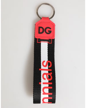 Llavero con soporte de latón y logo de DG en rojo y blanco de poliéster