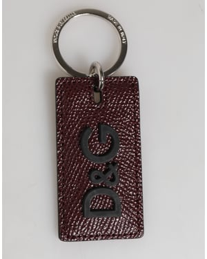 Llavero de hombre Dolce & Gabbana con anillo de metal con logotipo en cuero marrón oscuro