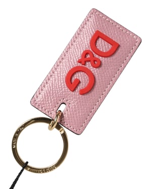 Llavero de metal con logo en piel de ternera rosa