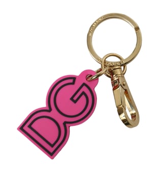 Llavero de Metal en Tono Dorado con Logo DG en Goma Rosa de Dolce & Gabbana