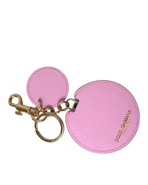 Llavero de cuero de ternera rosa con logotipo de metal dorado de Dolce & Gabbana