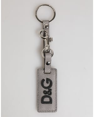 Llavero de metal con anillo y logo en cuero gris para hombre