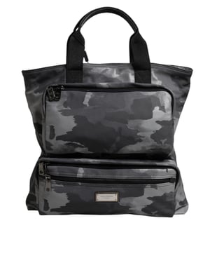 Bolso tote de algodón camuflaje gris con múltiples compartimentos