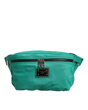 Mochila de Cintura de Nylon con Placa de Logo Verde para Hombre
