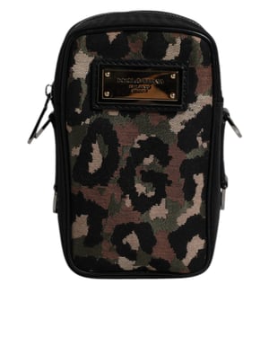 Bolso con Correa de Cuello de Placa de Logo de Jacquard de Leopardo Multicolor
