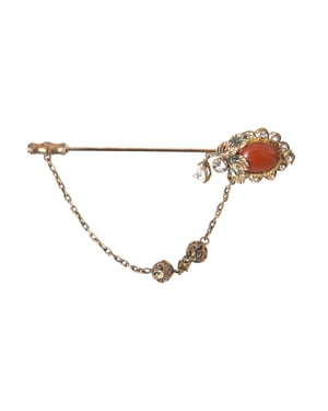 Broche de Alfiler de Plata Esterlina 925 con Cadena de Cristal de Latón Dorado