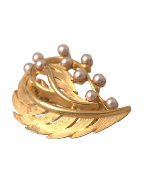 Broche de joyería con hojas de latón dorado y pinza para el cabello
