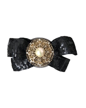 Broche de Perlas con Lentejuelas Negras Hecho a Mano para el Cabello