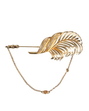 Broche de Cadena de Cristal de Hoja en Plata Esterlina 925 con Tono Dorado