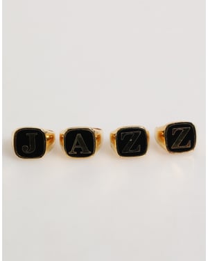 Juego de Letras JAZZ de Latón en Tonos Dorados, 4 Piezas, Anillo Ajustable