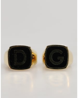 Anillos Ajustables de Latón Real en Tono Dorado con Esmalte Negro 'DG'