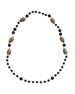Collar largo de cadena con cuentas impresas en negro de latón tono dorado