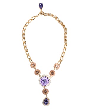 Collar de joyería con colgante floral púrpura de perlas de cristal en bronce dorado